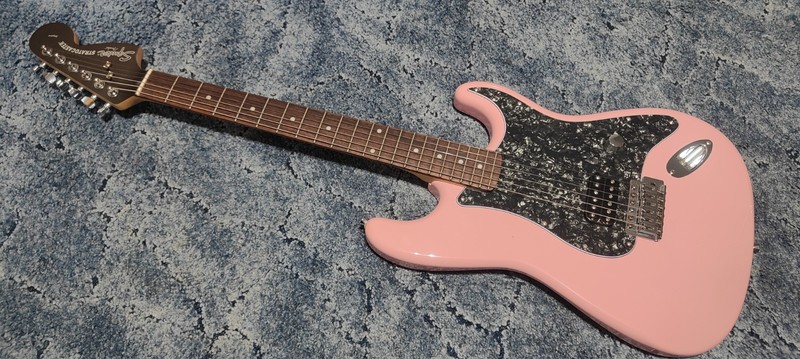 Squier Tom Delonge Style Stratocaster Pink Bullet Electric Guitar