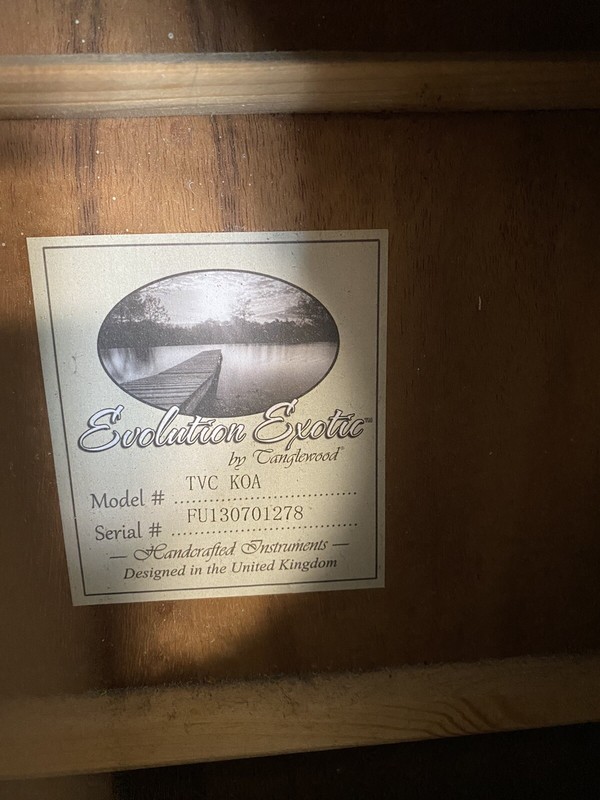 Tanglewood TVC KOA Evolution Exotic Electro Acoustic Guitar