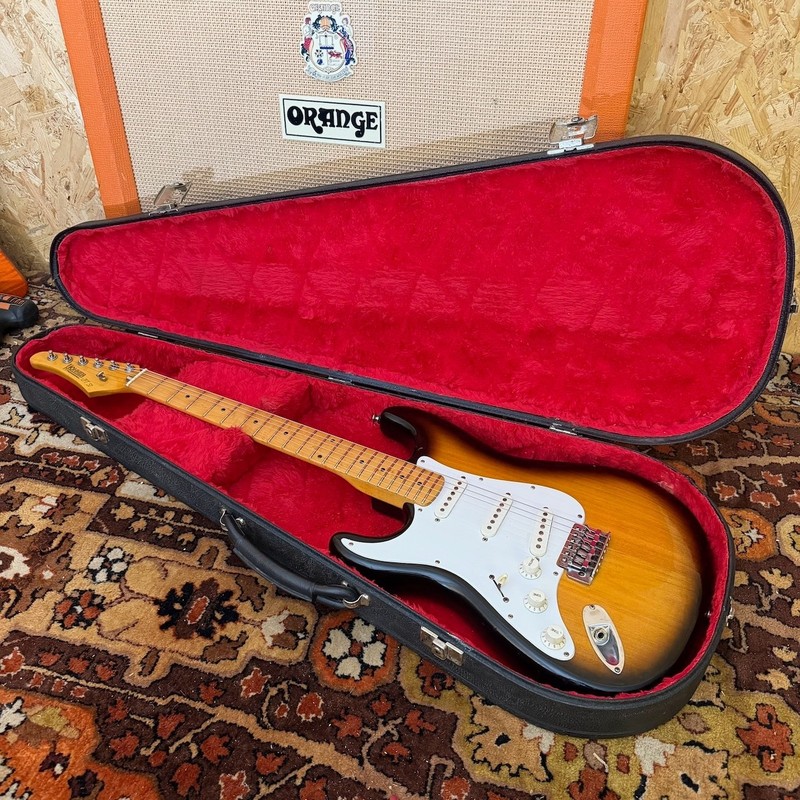 Vintage 1980s 1990s Hohner ST57 Stratocaster Tobacco Sunburst Left Handed Guitar